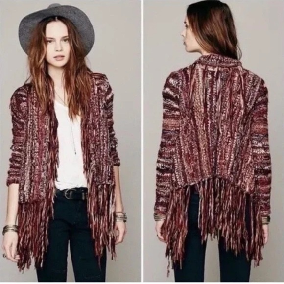 Free People Multicolor Fringed Cardigan, Sz Medium, Like New, Wool & Alpaca - Picture 2 of 14